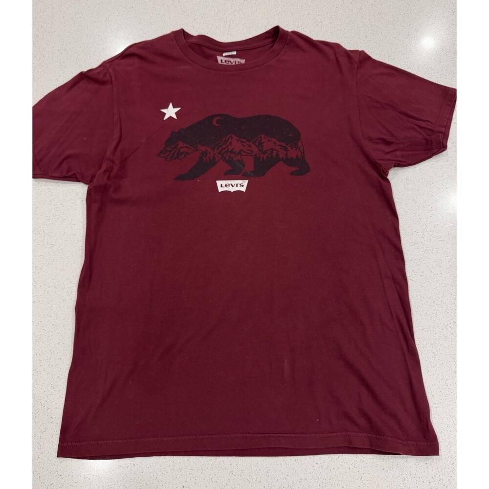 Levi Strauss & Co Levi's T-Shirt Mens L Maroon Short Sleeve Bear Mountains Star